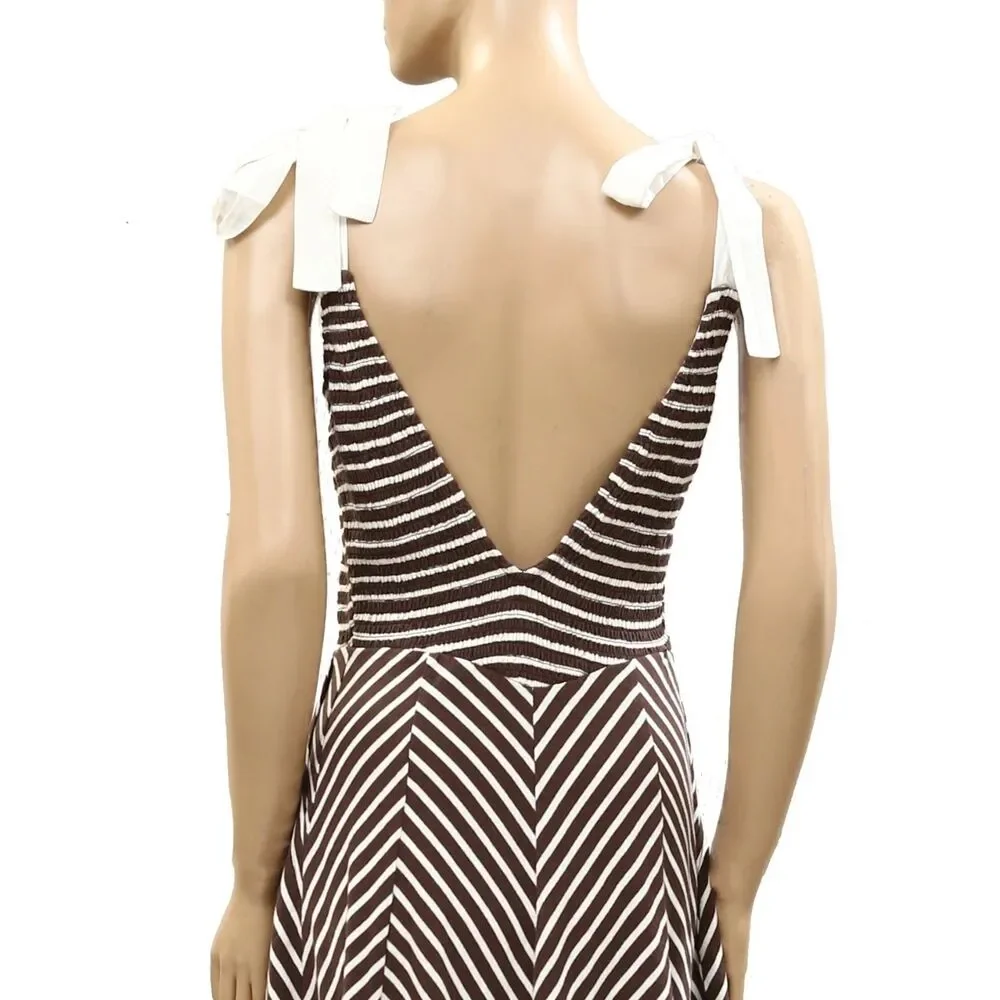 Free People Free-Est Cecelia Midi Dress Striped Printed Smocked Cotton L 286347